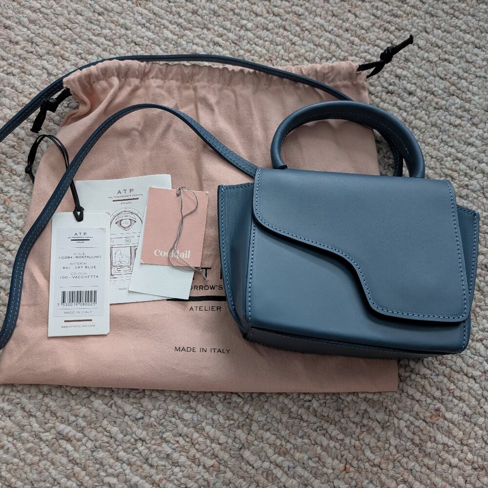 ATP Atelier Montalcino Leather Mini Handbag Blue Crossbody Bag